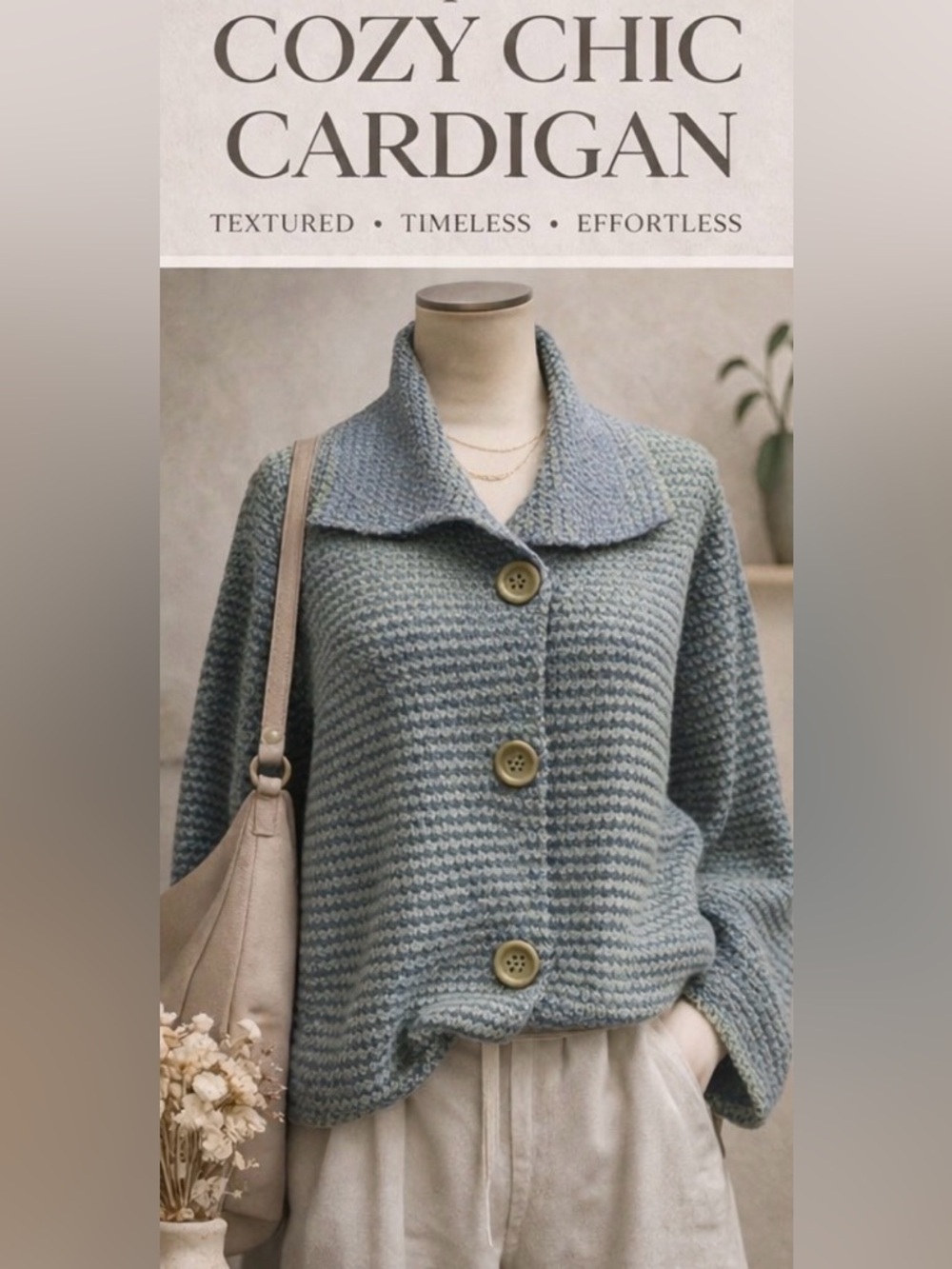 Habitat Waffle Knit Button Cardigan Lagenlook Anthropologie Boho Chunky Sweater